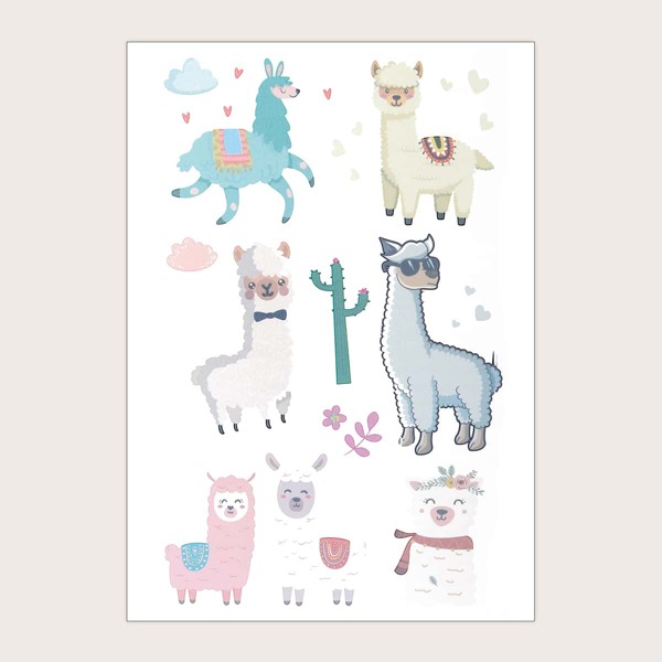 

1sheet Cartoon Alpaca Tattoo Sticker, Multicolor