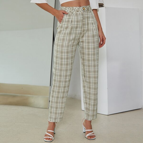 

Plaid Slant Pocket Pants, Green