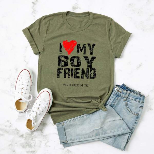 

Plus Heart And Slogan Graphic Tee, Army green