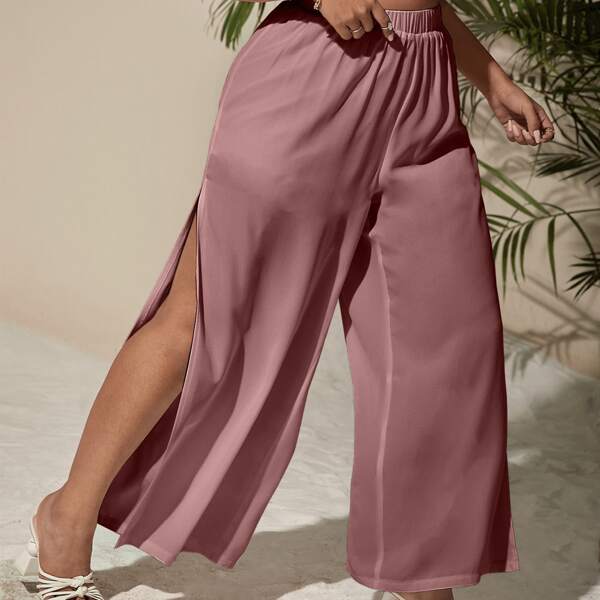 

Plus Split Side Wide Leg Pants, Dusty pink