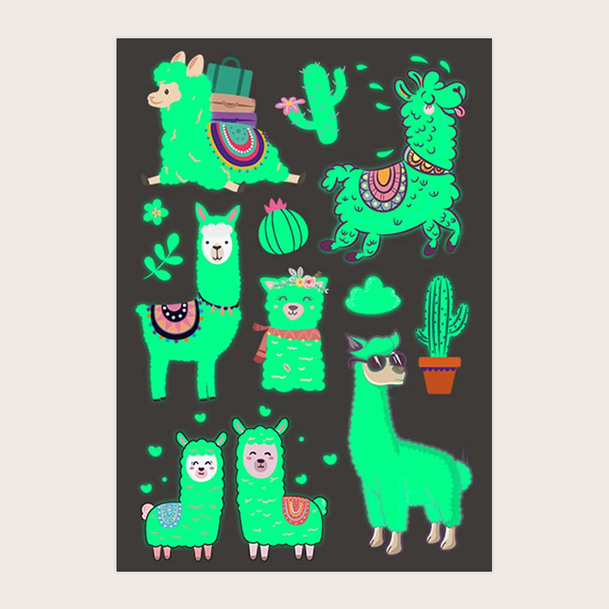

1sheet Luminous Cartoon Alpaca Tattoo Sticker, Multicolor