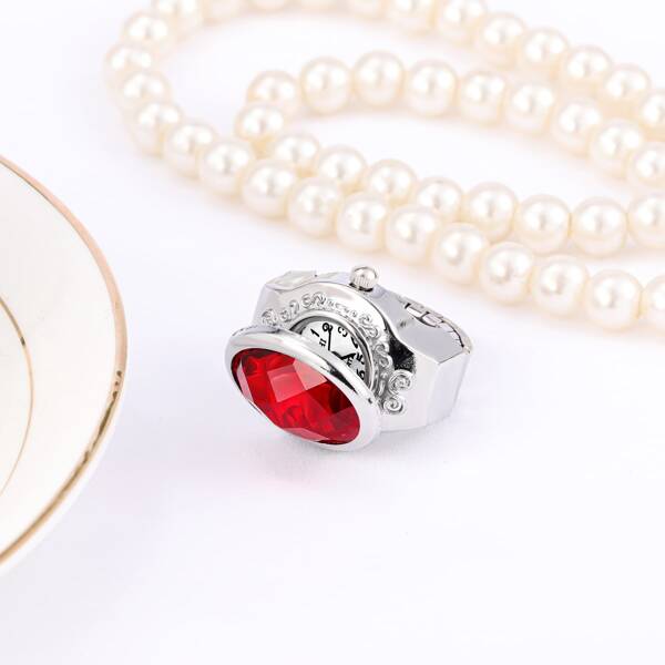 

Gemstone Decor Quartz Ring Watch