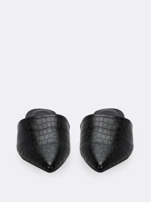 Crocodile Embossed Pointed Toe Flat Slide Mules