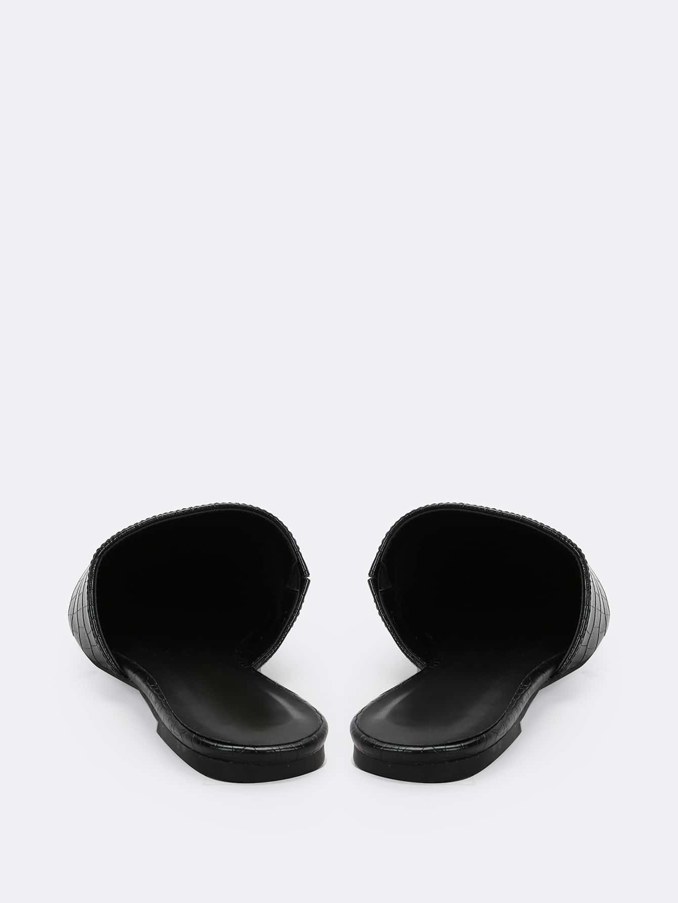 Crocodile Embossed Pointed Toe Flat Slide Mules For Christmas Valentine's Day