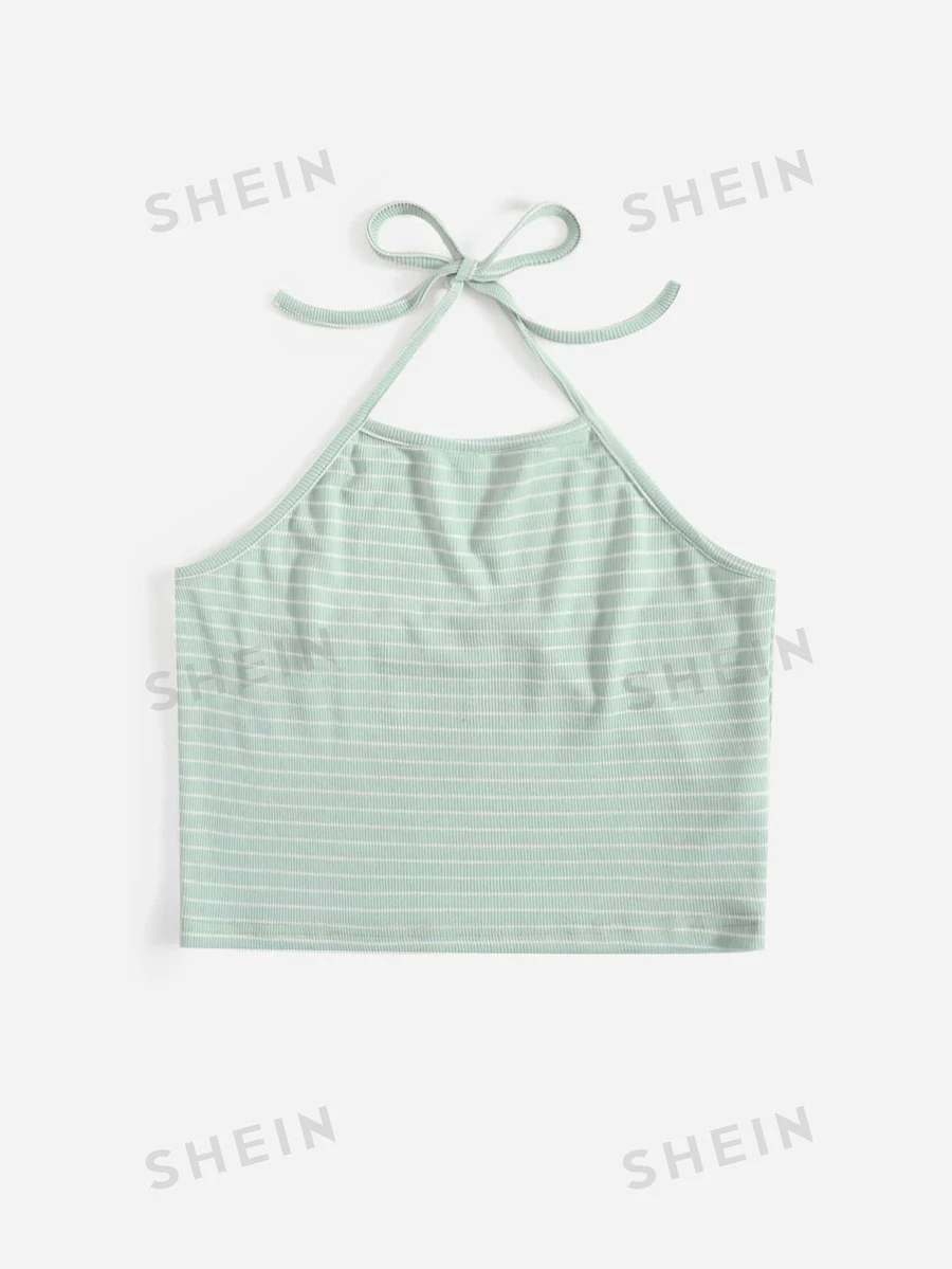 ROMWE Geripptes Halter Top mit Streifen - Minzgrün - Übersicht 1