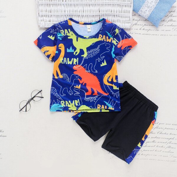 

Toddler Boys Dinosaur Print Tee With Track Shorts, Blue