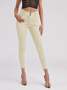 High Waist High Stretch Skinny Jeans - Beige - View 1