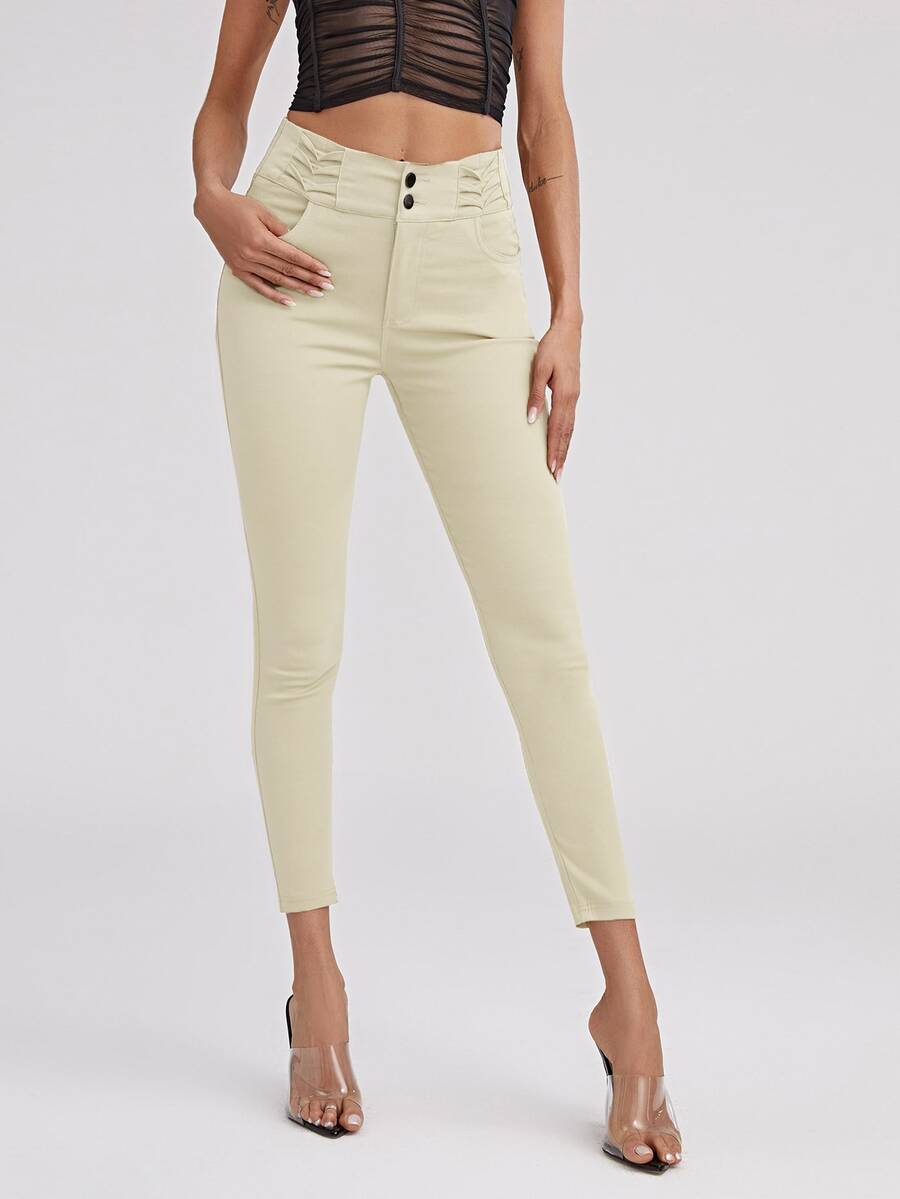 High Waist High Stretch Skinny Jeans - Beige - View 1