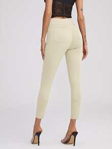 High Waist High Stretch Skinny Jeans - Beige - View 2
