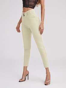 High Waist High Stretch Skinny Jeans - Beige - View 3