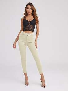 High Waist High Stretch Skinny Jeans - Beige - View 5
