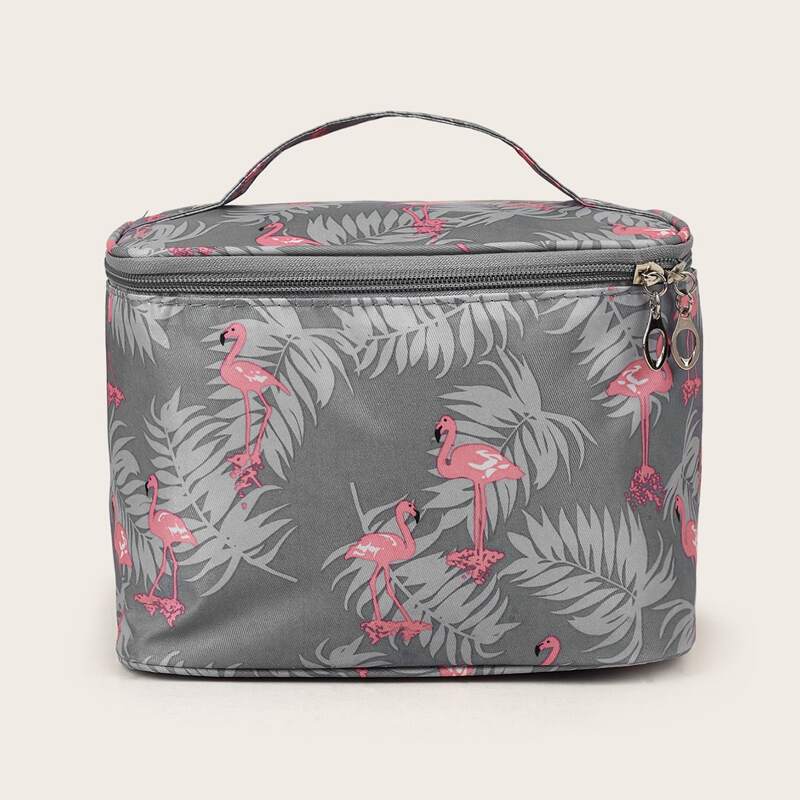 

Flamingo Pattern Square Makeup Bag, Grey