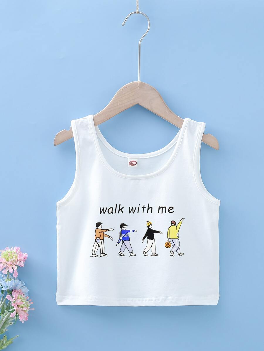 Camiseta De Tirantes Para Niña Con Impresión De Figura - Blanco - Ver 1