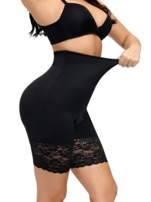 Lace Trim Shapewear Shorts - Black - View 3