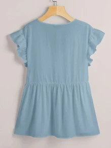 Camisa babydoll de manga farol de cuello V - Neblina azul - Ver 2