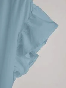 Camisa babydoll de manga farol de cuello V - Neblina azul - Ver 3