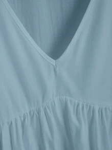 Camisa babydoll de manga farol de cuello V - Neblina azul - Ver 4