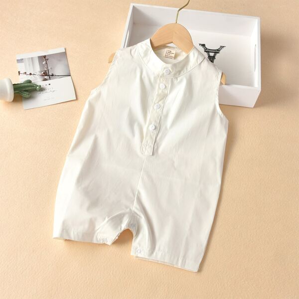 

Toddler Boys Dinosaur Print Half Button Shirt Romper, White