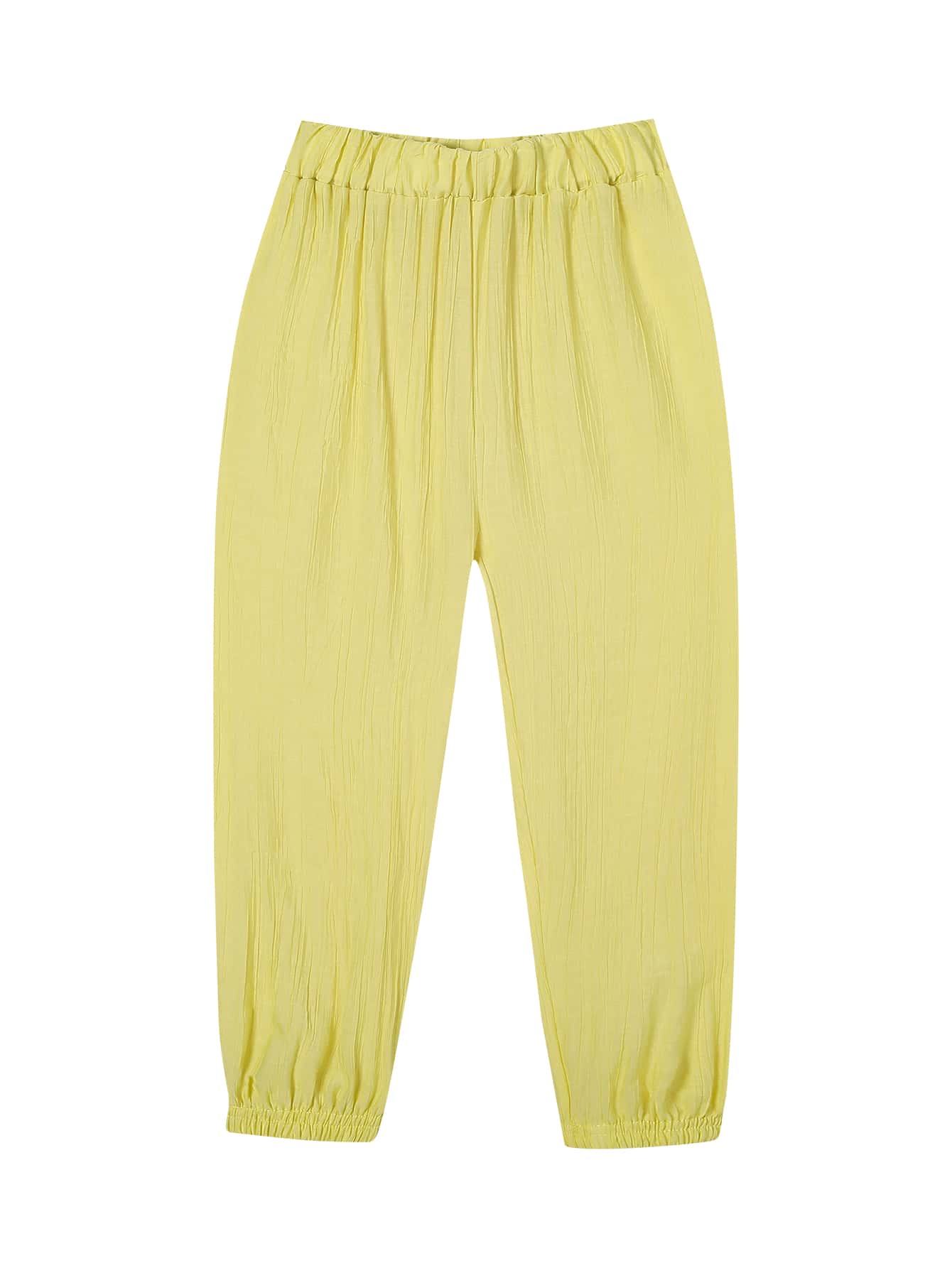 Girls Elastic Waist Solid Trousers - Yellow - View 1