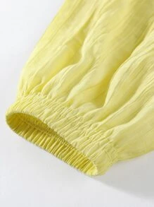 Girls Elastic Waist Solid Trousers - Yellow - View 3