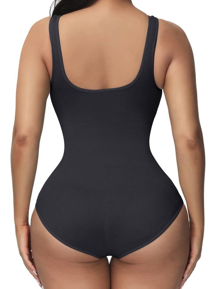 Women's Black High Stretch Casual Comfy Slimming Thong Bodysuit - Black - View 2