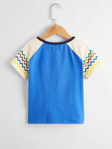 SHEIN 小男童鋸齒紋圖案T恤 - 藍色 - 查看 2