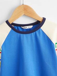 SHEIN 小男童鋸齒紋圖案T恤 - 藍色 - 查看 3