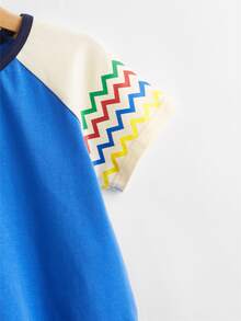 SHEIN 小男童鋸齒紋圖案T恤 - 藍色 - 查看 4