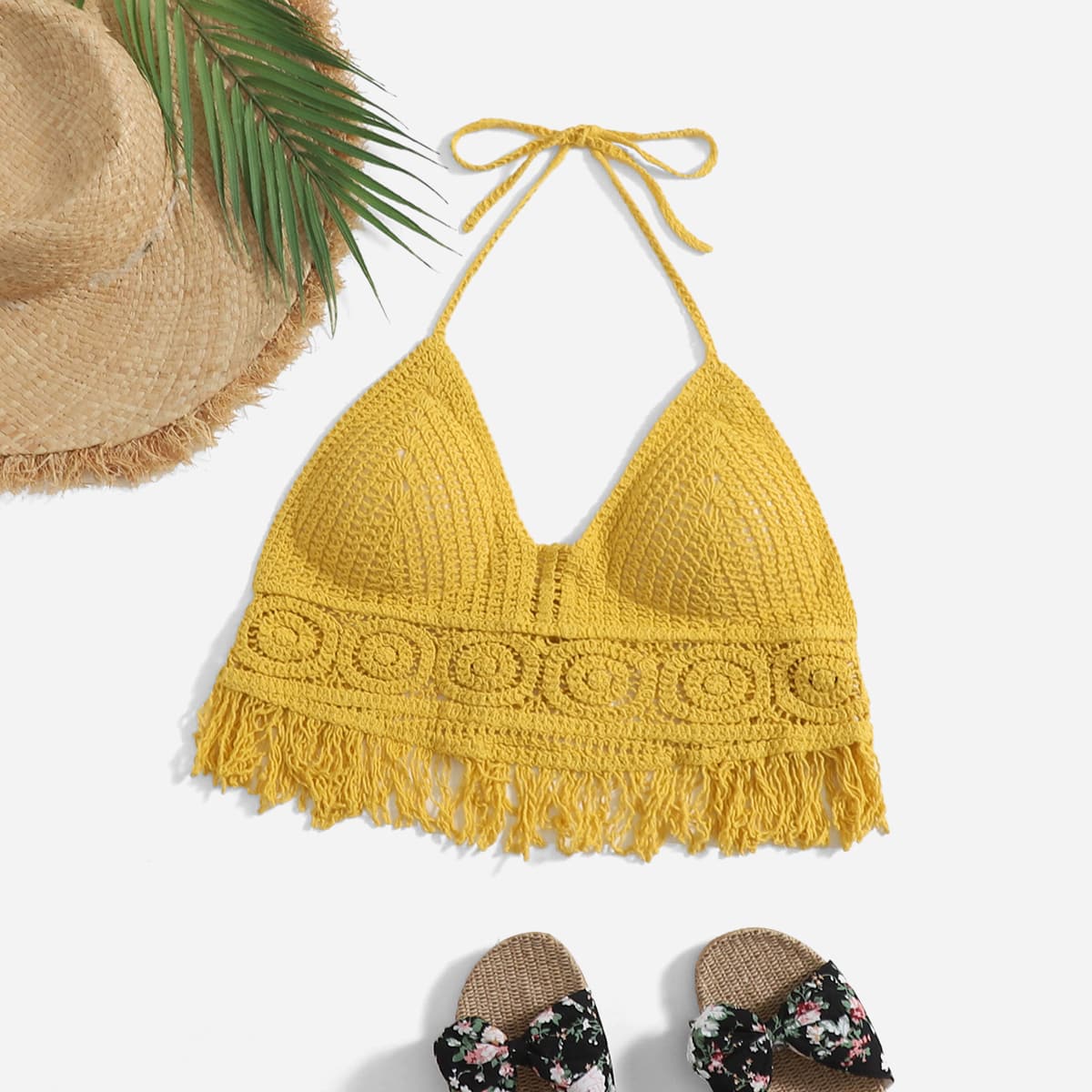 

Tie Back Solid Halter Top, Yellow