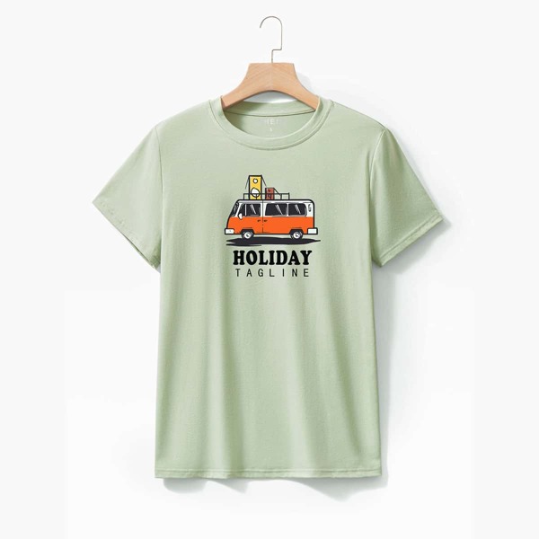 

Bus And Letter Graphic Tee, Green