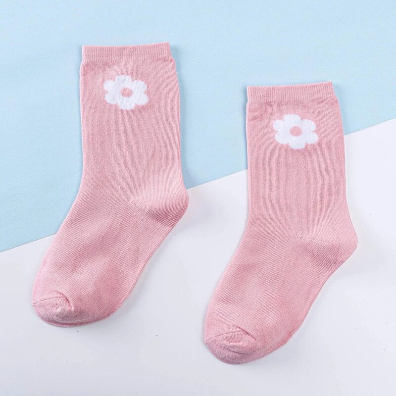 

1pair Flower Graphic Crew Socks, Pink