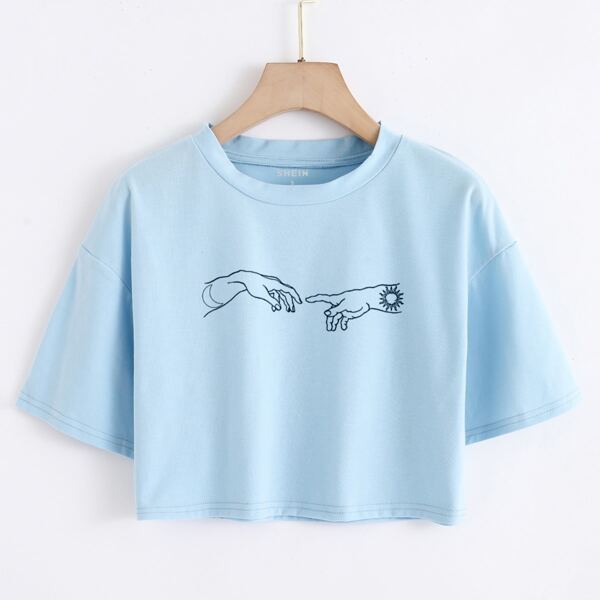 

Hands Print Drop Shoulder Tee, Baby blue