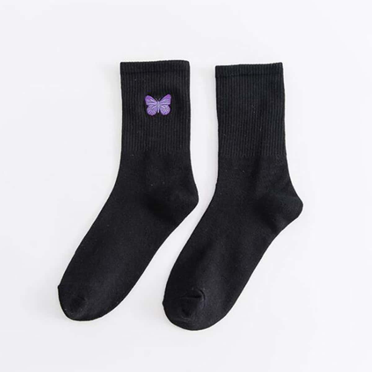 

Butterfly Graphic Crew Socks, Black