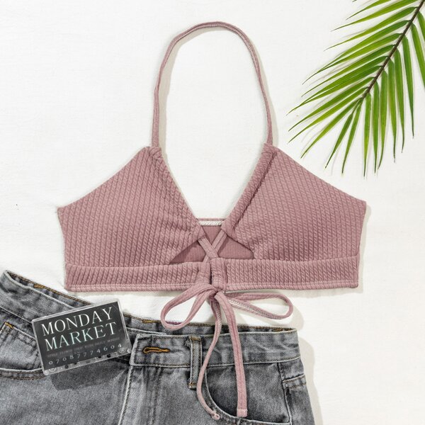

Textured Halter Bikini Top, Dusty pink