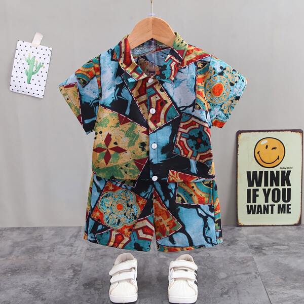 

Toddler Boys Geo Print Shirt With Shorts, Multicolor