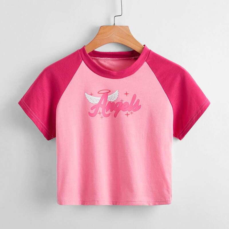 

Letter Wings Graphic Colorblock Crop Tee, Multicolor