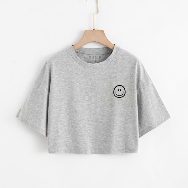 

Cartoon Graphic Drop Shoulder Tee, Grey