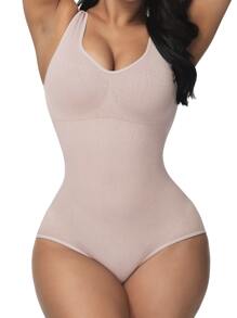 Women's Casual Comfy Dusty Pink Thong Shapewear Bodysuit With High Stretch Fabric - Dusty Pink - View 1