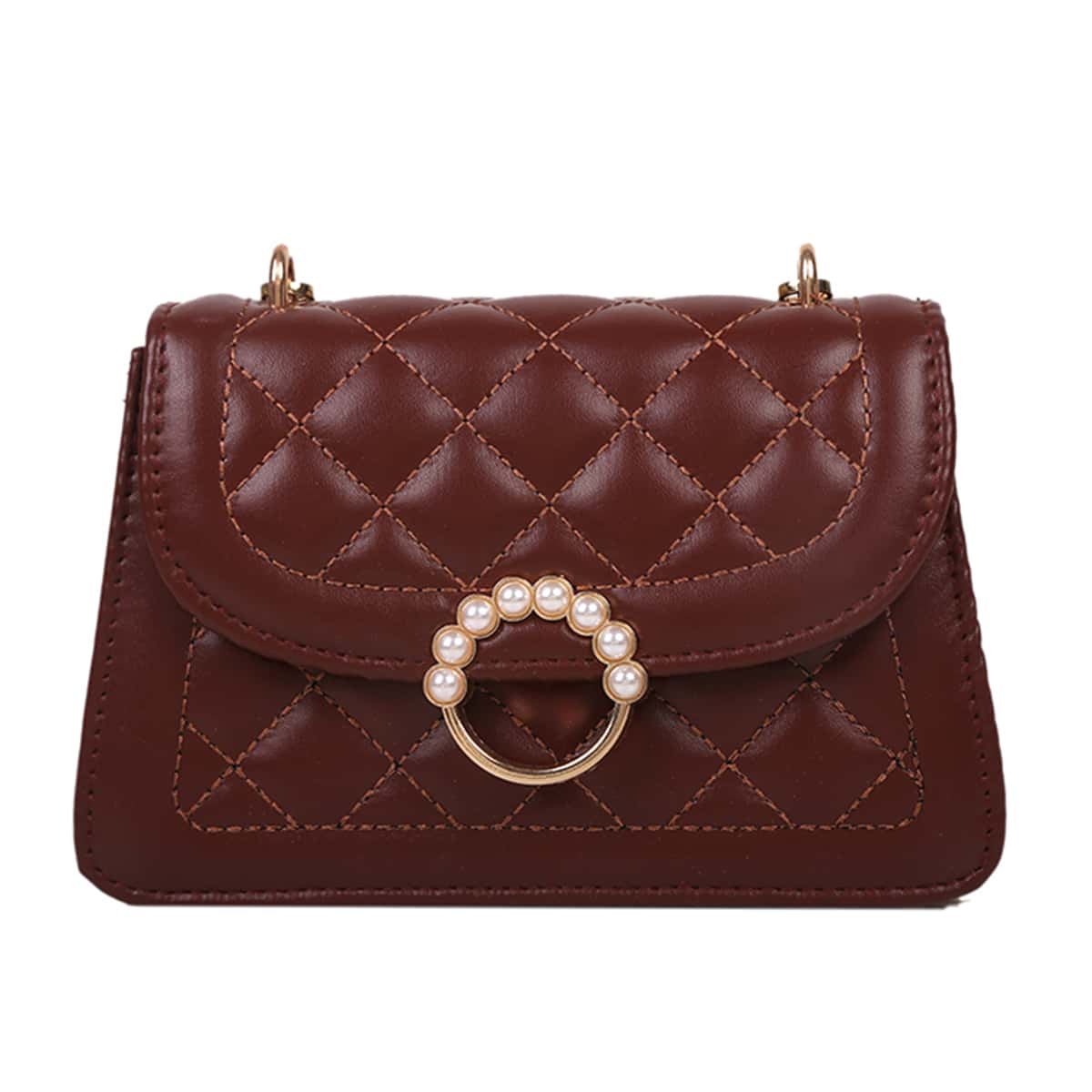 

Quilted Chain Crossbody Bag, Brown