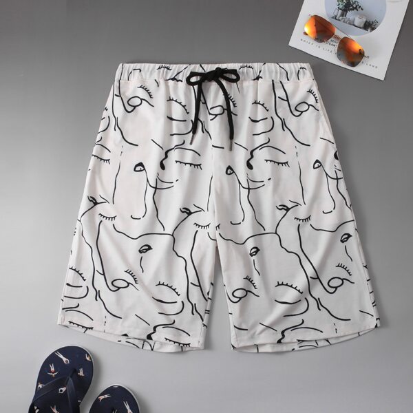 

Men Abstract Figure Graphic Drawstring Shorts, White