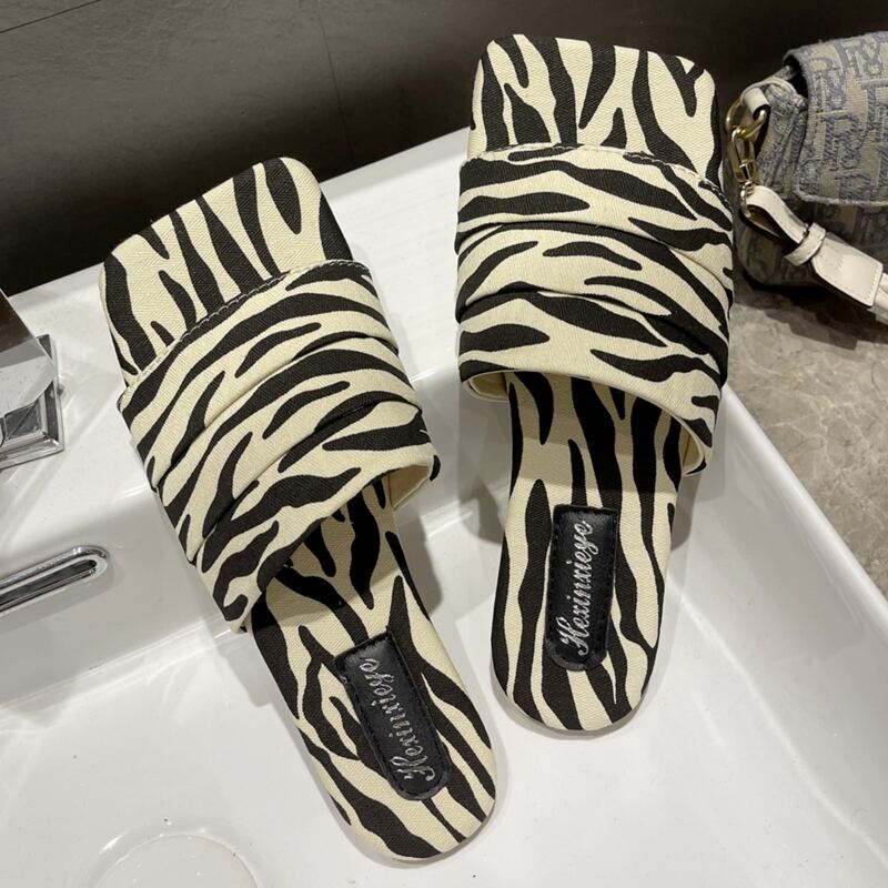 

Zebra Striped Slide Sandals, Apricot