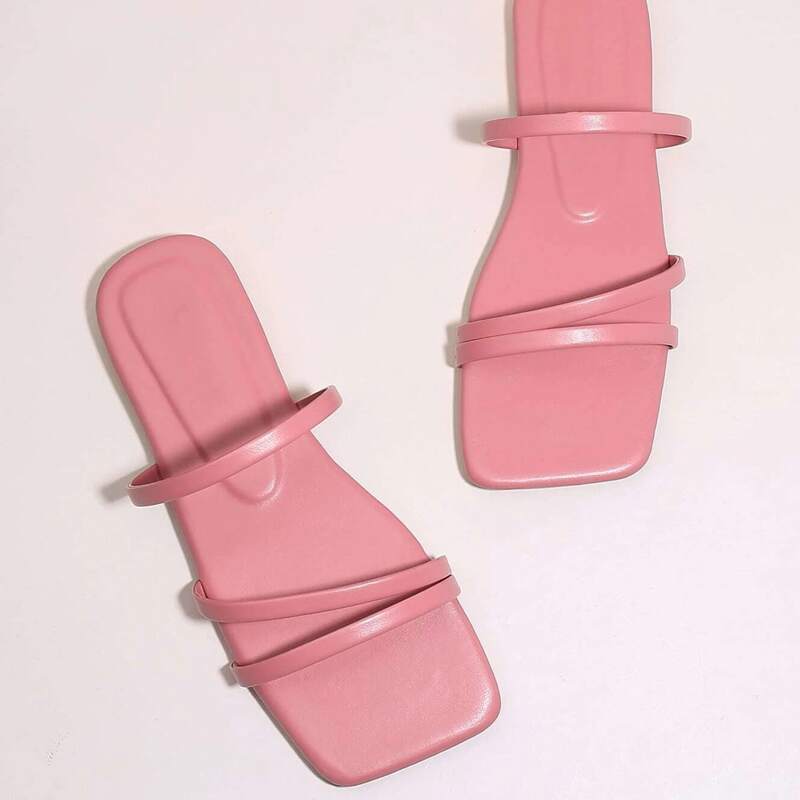 

Skinny Strap Slide Sandals, Red