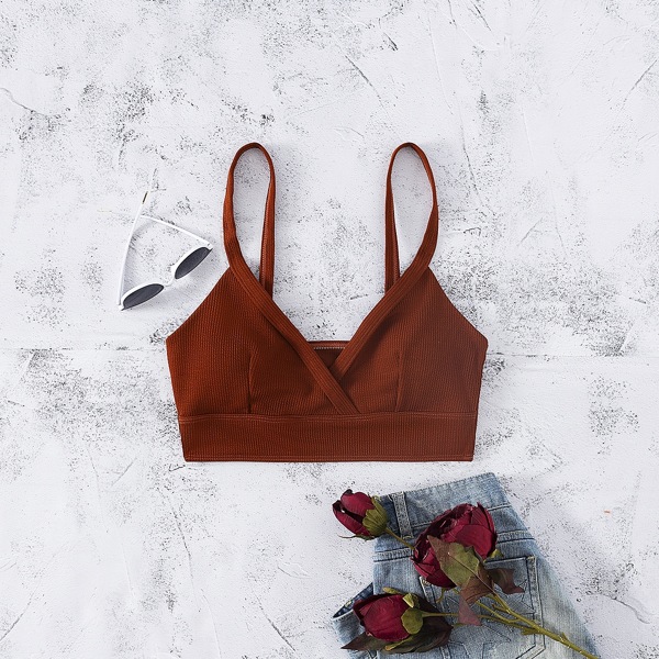 

Solid Rib Bikini Top, Rust brown