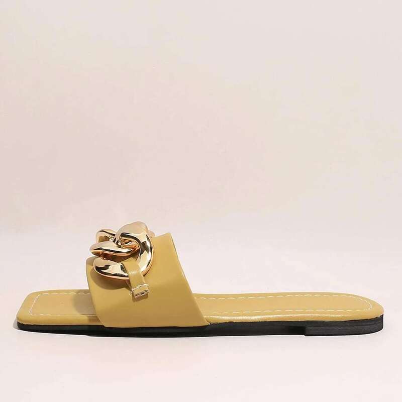 

Chain Band Slide Sandals, Yellow