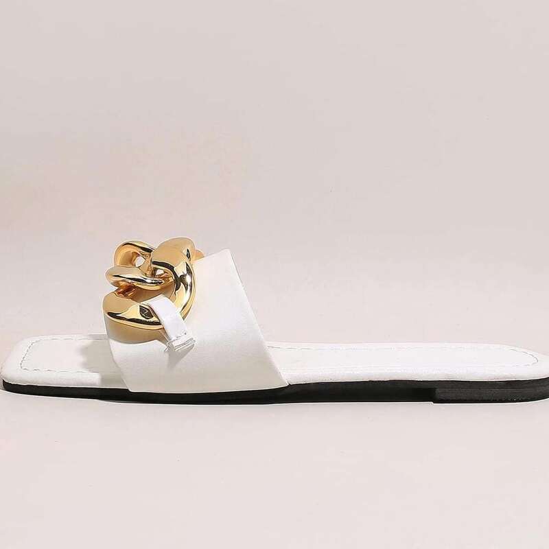 

Chain Band Slide Sandals, Beige