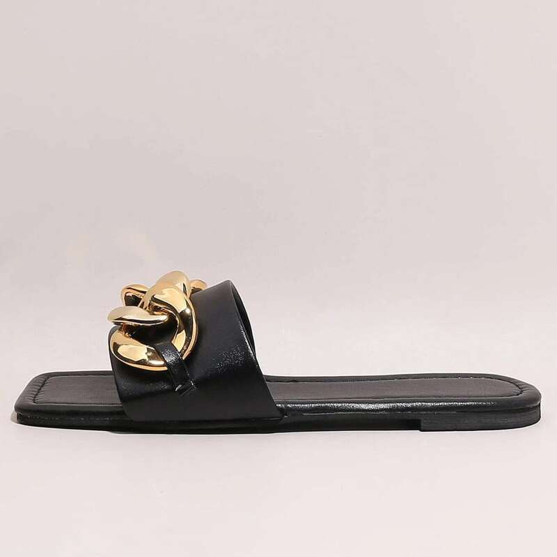 

Chain Band Slide Sandals, Black