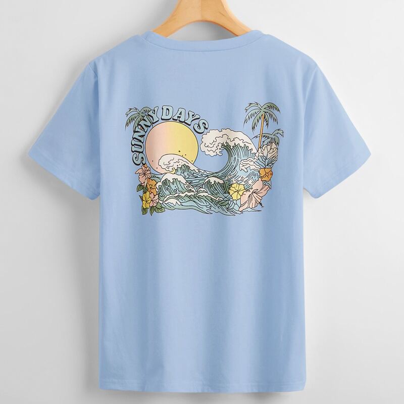 

Letter Tropical Graphic Tee, Baby blue