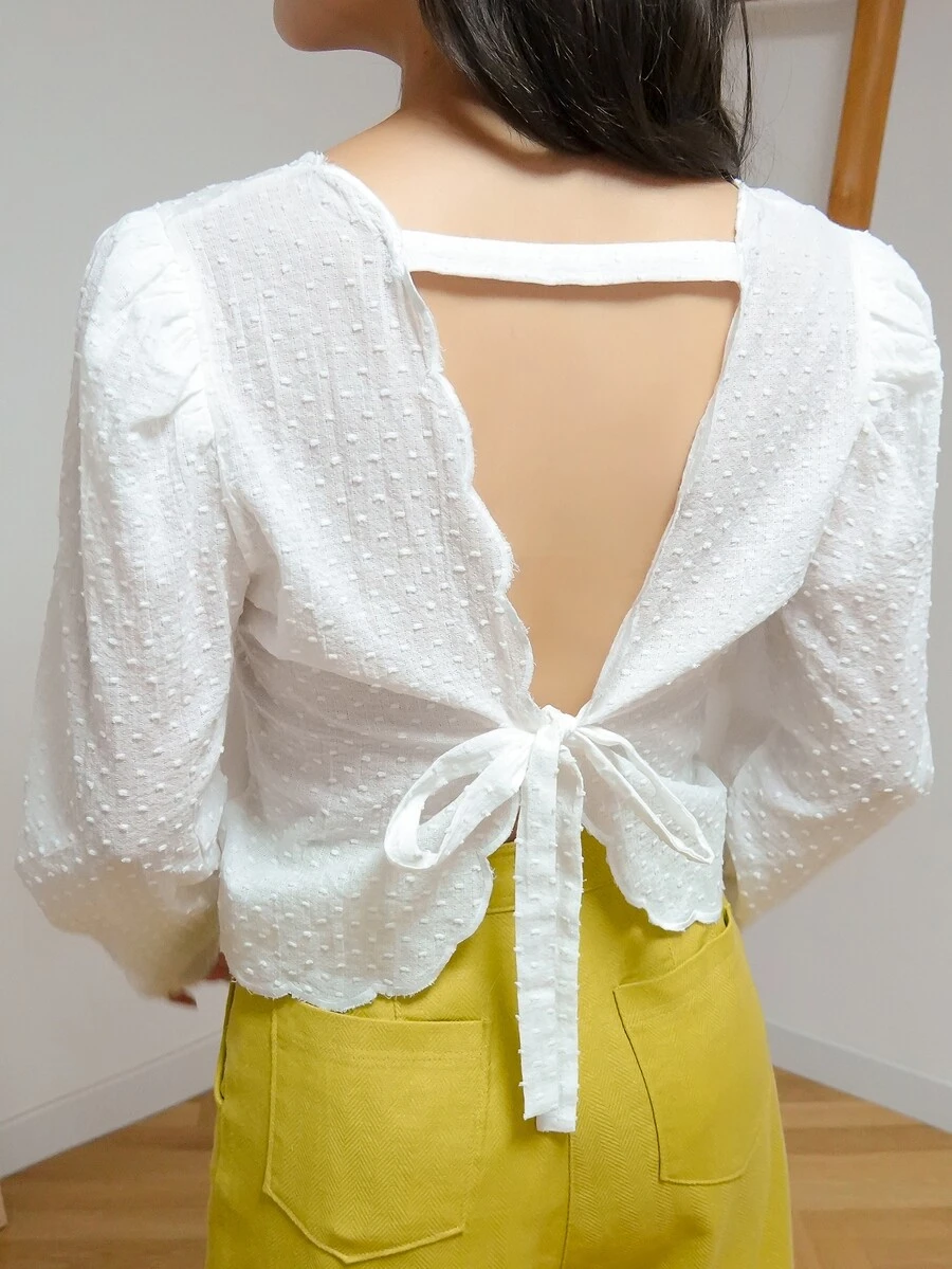 DAZY Top de espalda abierta con cordón de lunares - Blanco - Ver 1