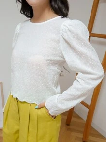 DAZY Top de espalda abierta con cordón de lunares - Blanco - Ver 3