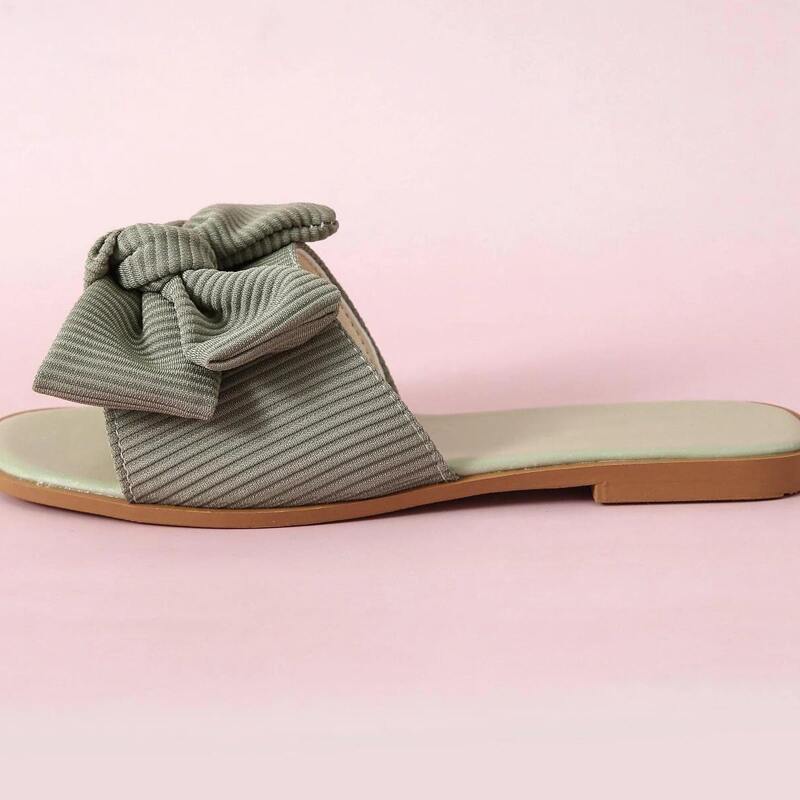

Bow Slide Sandals, Green